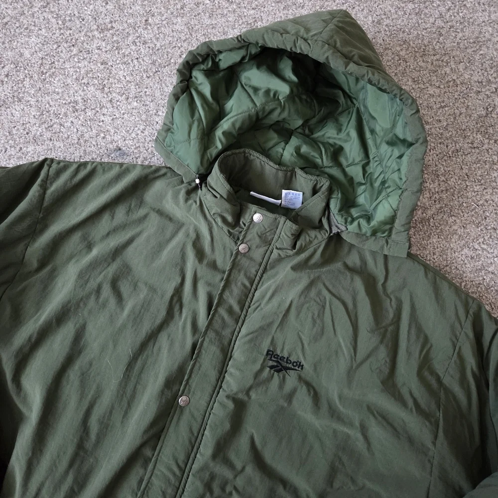 VTG 90s Reebok Full Length Long Puffer Jacket Quilted‎ Size XL Mens- Army Green
